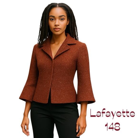 Lafayette 148 New York Brick Red Wool Tweed Iridescent Crop Jacket NWOT Size 2 - Picture 1 of 12